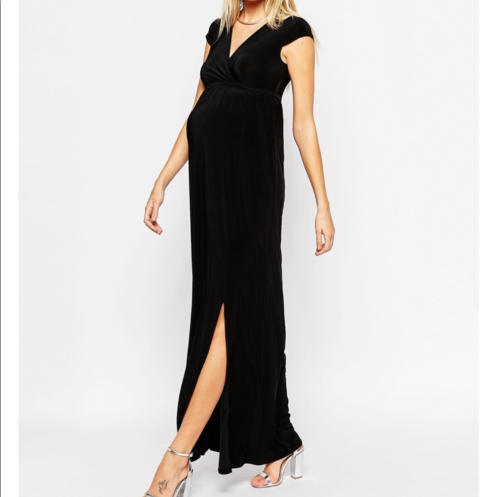 ASOS Maternity Black Faux Wrap Maxi Dress